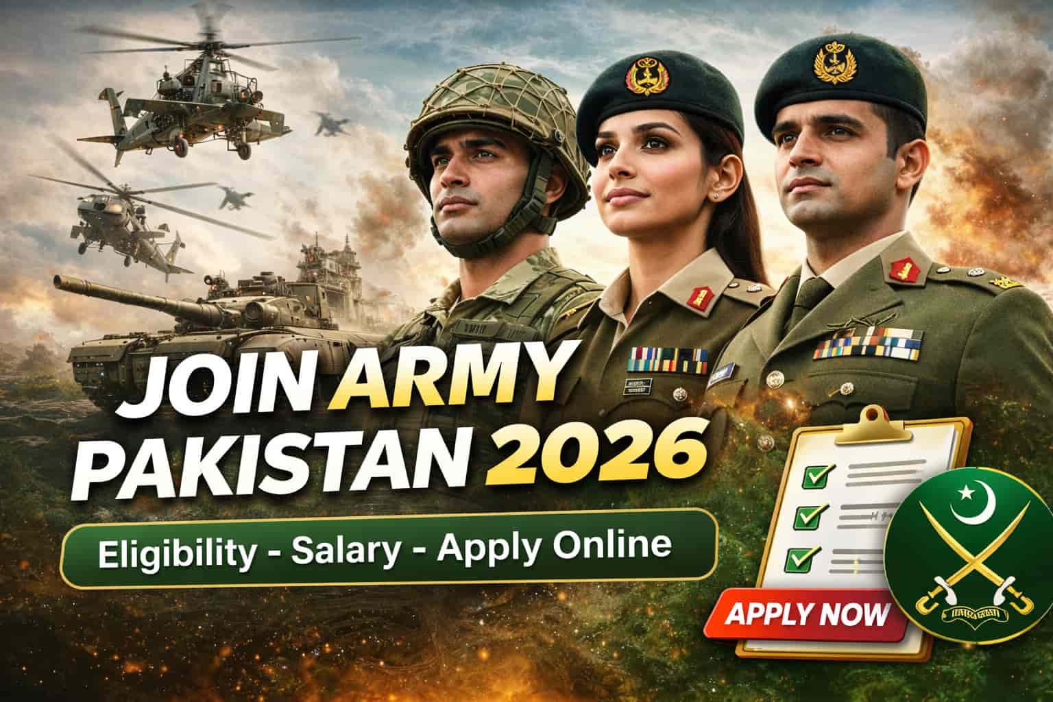 Army jobs in pakistan 2026 promotional thumbnail showing Pakistan Army soldiers with recruitment, eligibility, and apply online details.