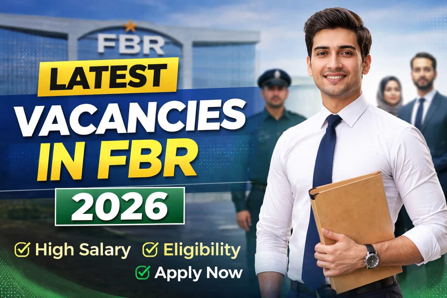 Latest vacancies in FBR 2026 official thumbnail showing Federal Board of Revenue jobs with salary, eligibility and apply online details