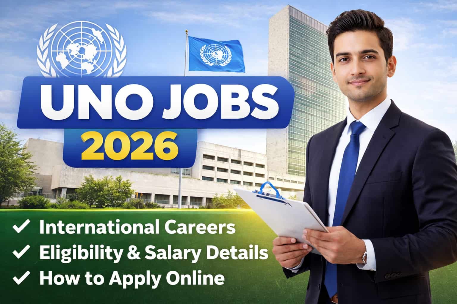 UNO Jobs 2026 thumbnail banner showing international career opportunities, eligibility criteria, salary details, and how to apply online in Pakistan
