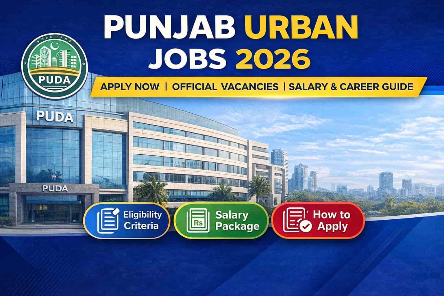 Promotional 16:9 banner for Punjab Urban Jobs 2026, highlighting official government vacancies, career opportunities, and application guidance in Pakistan.