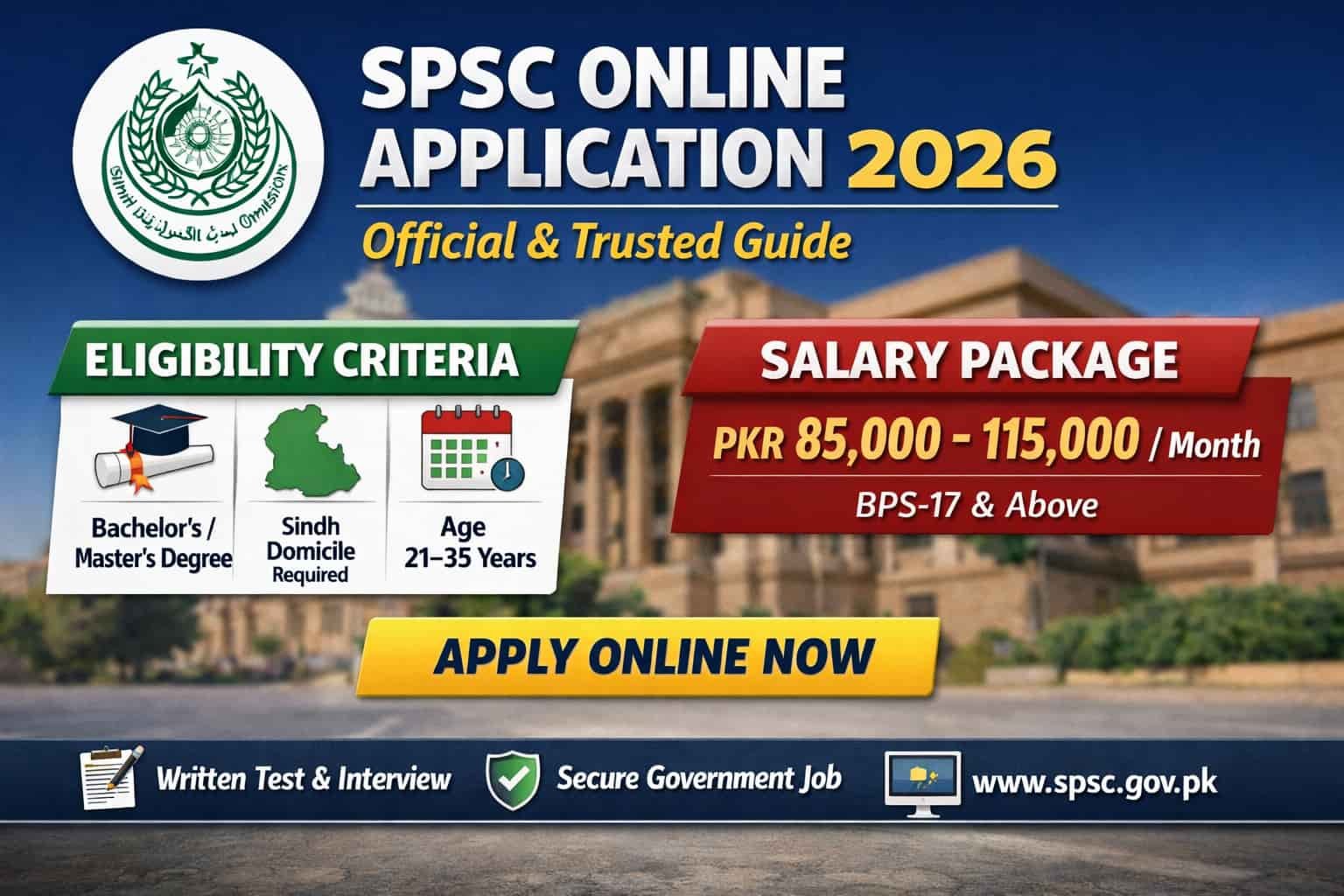 SPSC online application 2026 official advertisement thumbnail with eligibility criteria and salary package details