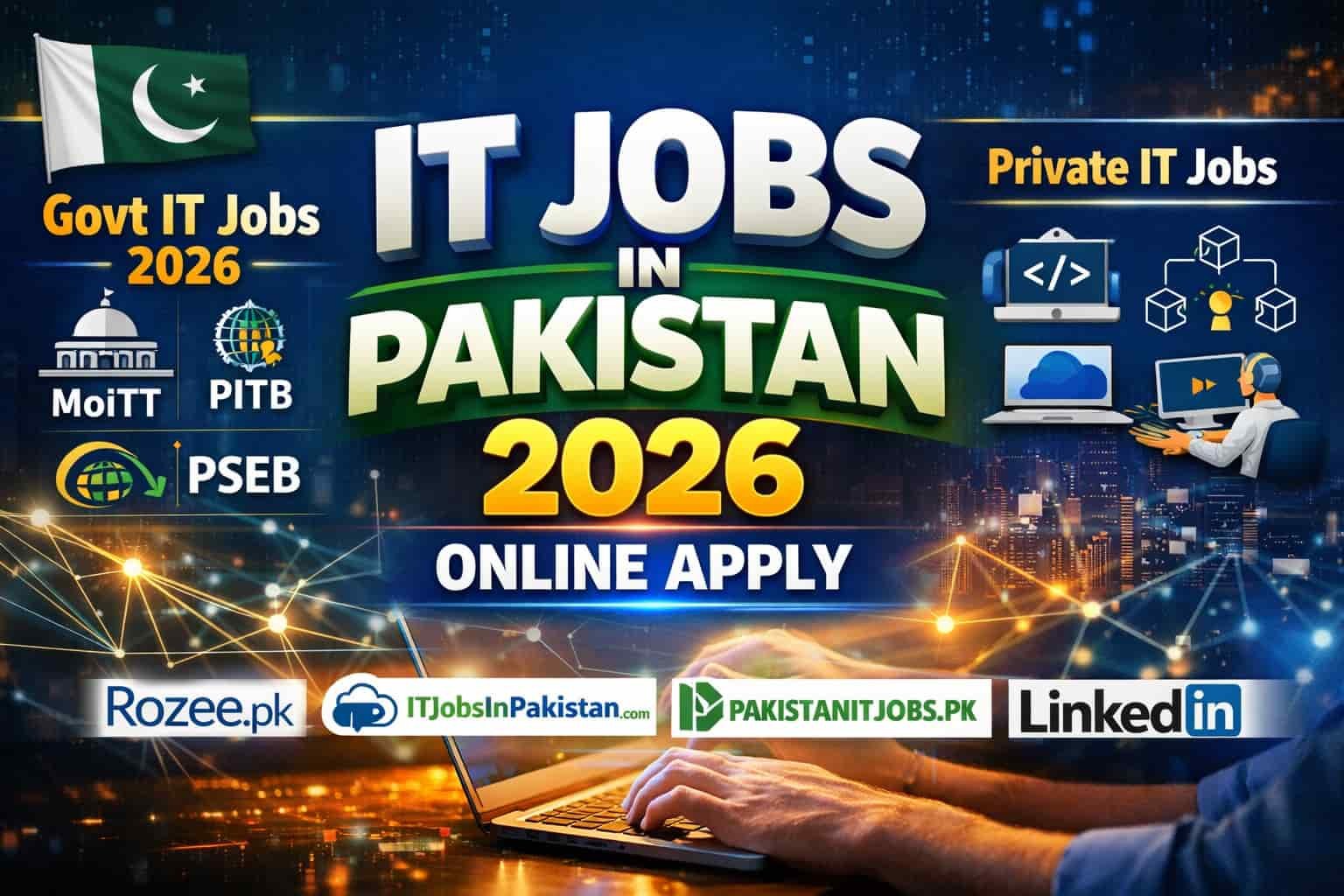 IT jobs in Pakistan 2026 online apply concept showing government digital recruitment and computer technology workspace