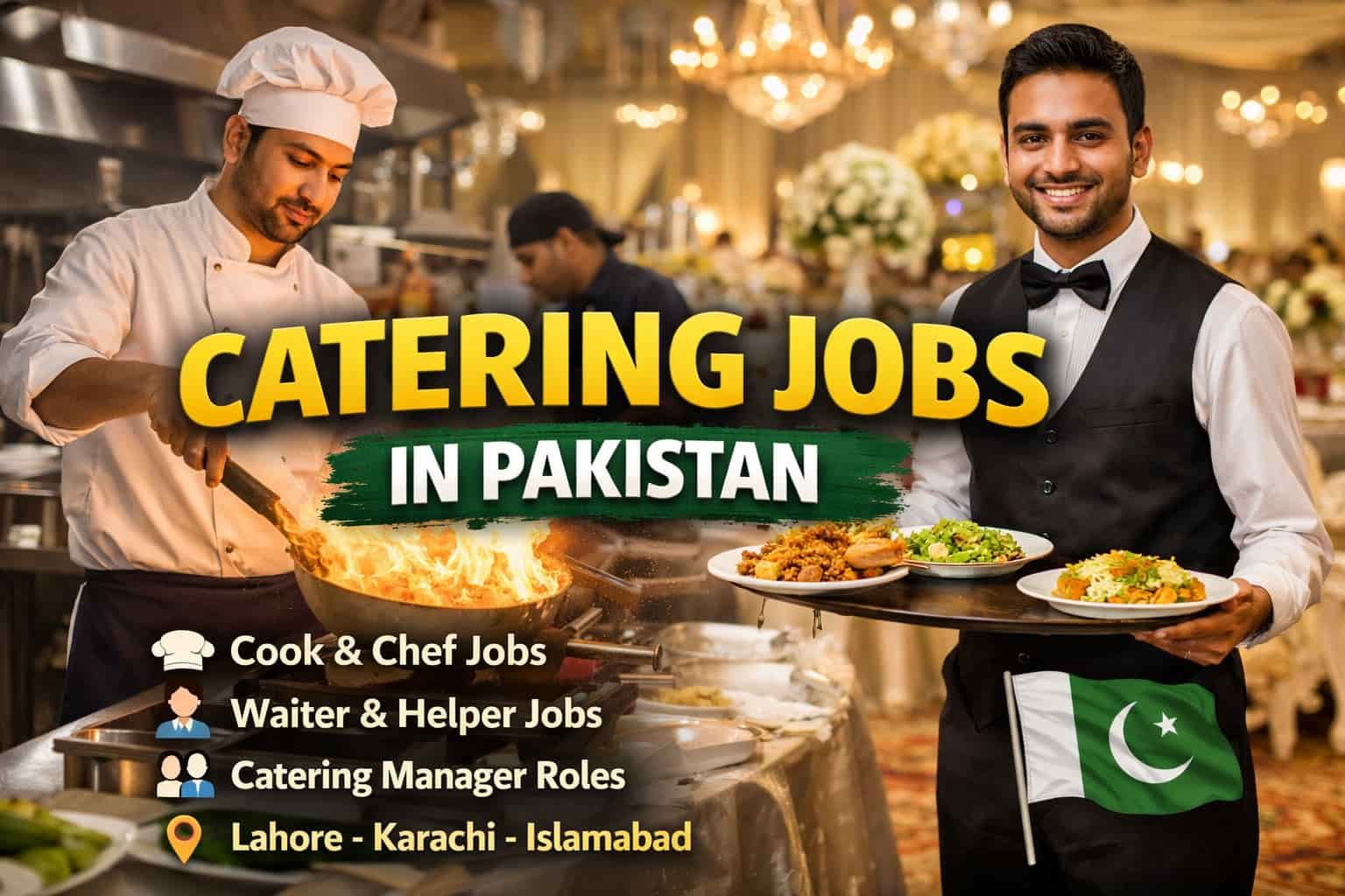Catering jobs Pakistan 2026 kitchen staff preparing food in professional catering service