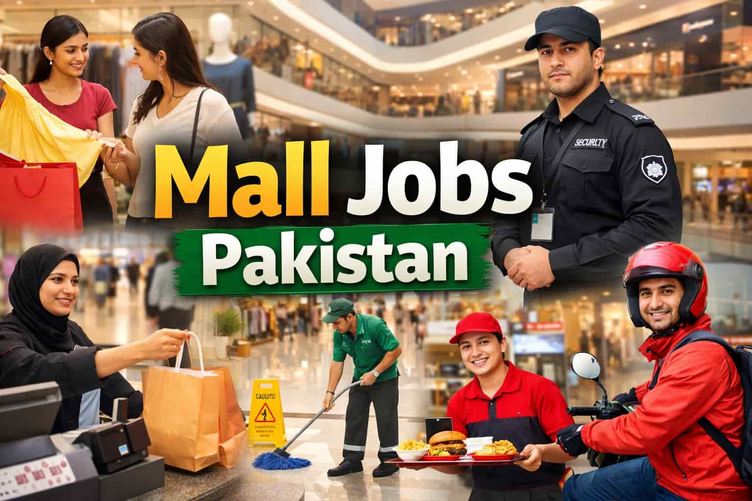 Mall jobs Pakistan 2026 retail staff working in a modern shopping mall store
