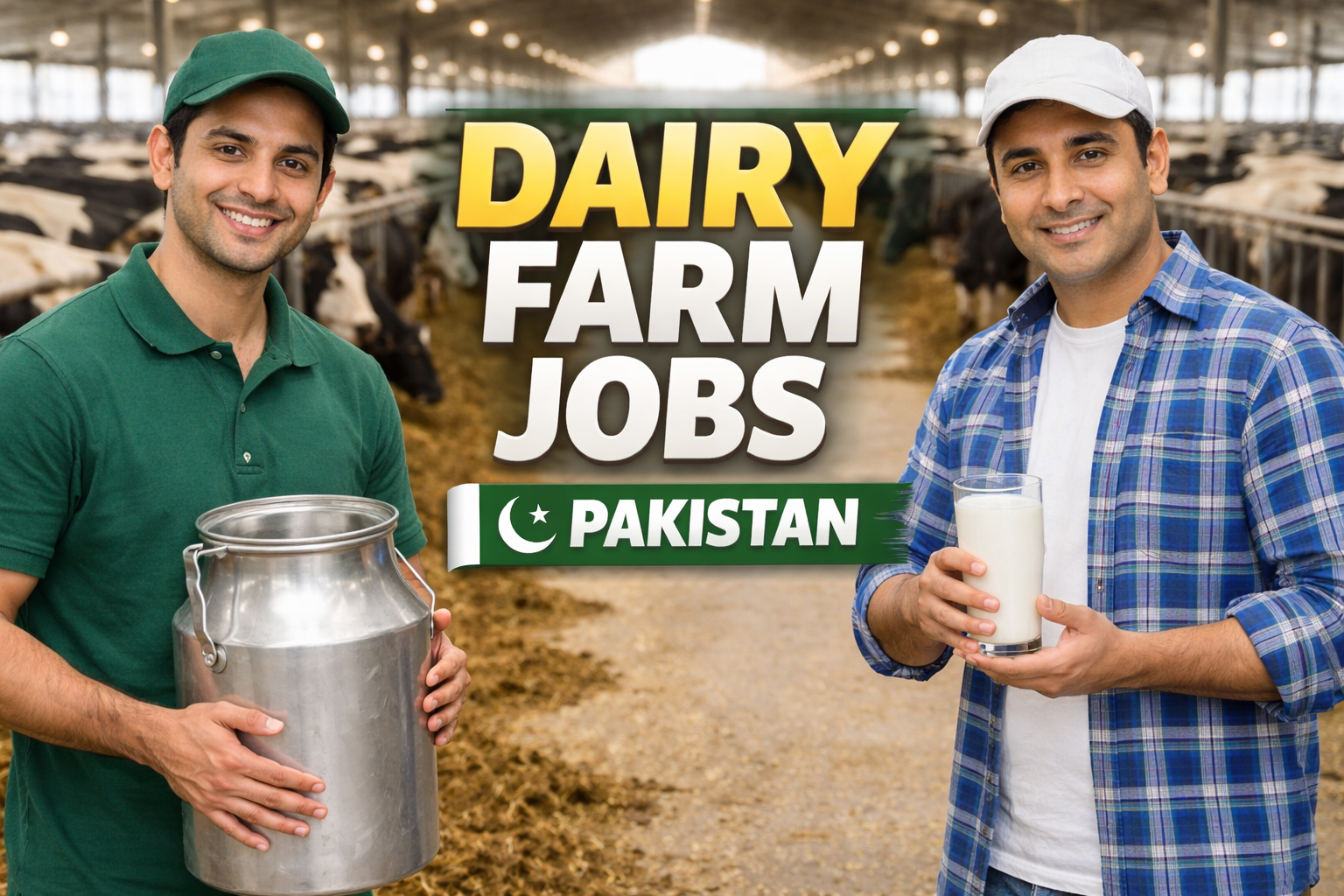 Dairy farm jobs Pakistan 2026 workers milking cows and managing livestock on a modern dairy farm