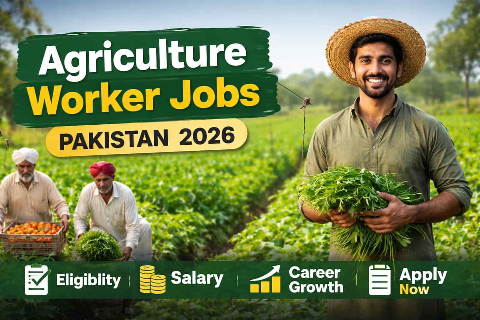 Agriculture worker jobs Pakistan 2026 farm workers harvesting crops in green agricultural field